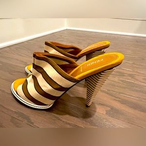Fendi striped satin mules .. fits US 10 .. EU 42